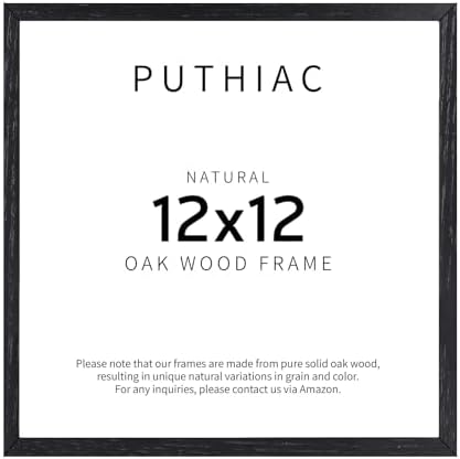 puthiac 12x12 Solid Oak Wood Picture Frame, Black, 1 Pack
