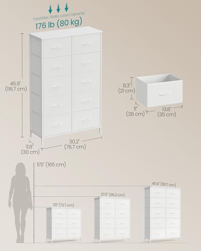 SONGMICS Dresser for Bedroom, Tall Dresser with 10 Fabric Drawers