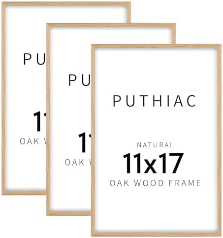 puthiac 11x17 Solid Oak Wood Picture Frames, Natural Oak, 3 Pack