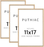 puthiac 11x17 Solid Oak Wood Picture Frames, Natural Oak, 3 Pack
