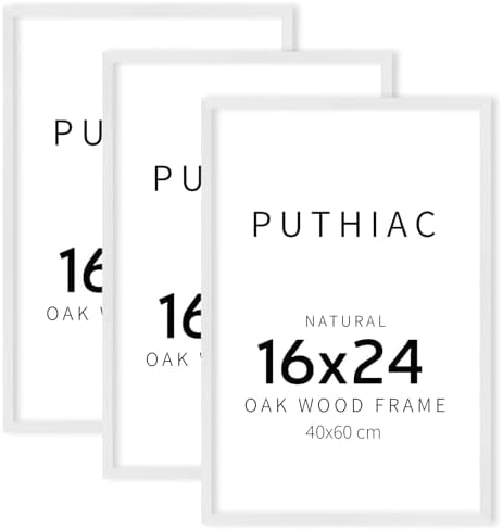 puthiac 16x24 Solid Oak Wood Picture Frames, White, 3 Pack