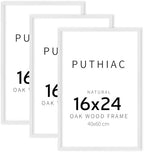 puthiac 16x24 Solid Oak Wood Picture Frames, White, 3 Pack