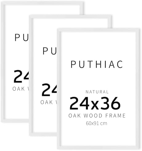 puthiac 24x36 Solid Oak Wood Picture Frames, White, 3 Pack