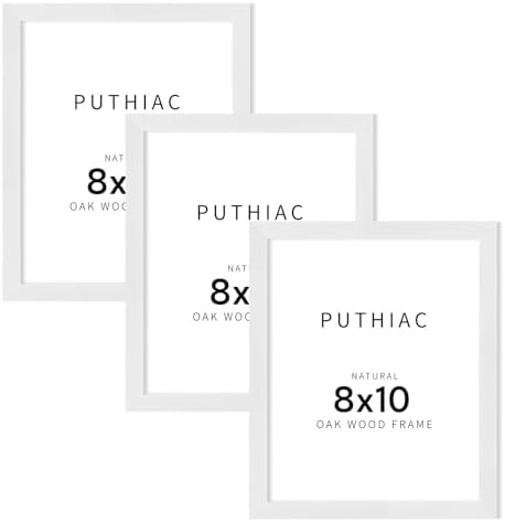 puthiac 8x10 Solid Oak Wood Picture Frames, White, 3 Pack