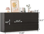 12 Drawers Dresser with Charging Station, Modern Large Dresser with 12 Handle Free Drawers, Wood Storage Chest of Drawers for Bedroom, Living Room, Entryway, Hallway, Black