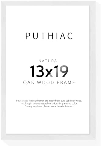 puthiac 13x19 Solid Oak Wood Picture Frame, White, 1 Pack