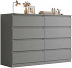 Grey Dresser for Bedroom,Modern Large 8 Drawer Dresser with Deep Drawer,Wide Storage Chest of Drawer,Wood Bedroom Storage Organizer Furniture,TV Stand for Living Room