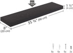 Ballucci Floating Shelf, 36" Wood Wall Shelf with Invisible Brackets for Bathroom, Living Room, Bedroom, Kitchen, Nursery, 8" Deep, Black