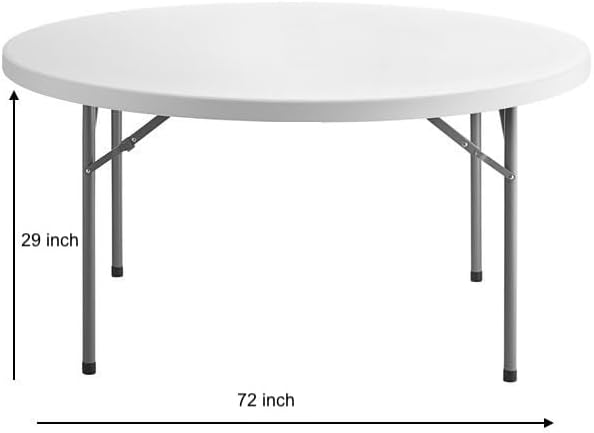 PRO&Family Commercial Round Folding Table, White Top, Powder-Coated Steel Frame, High-Impact Polyethylene Construction, Perfect for Wedding, Party, Shool, Church. (1, 72" Bi-Fold)