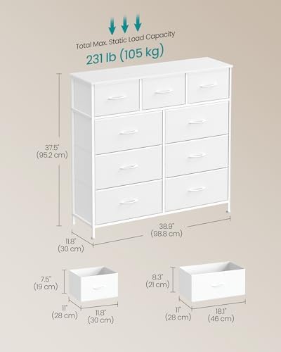 SONGMICS Dresser for Bedroom, Wide Dresser with 9 Fabric Drawers