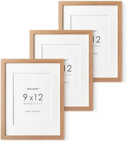 9x12 Wood Frame, Solid Oak 9x12 Picture Frame with Mat to 6x8