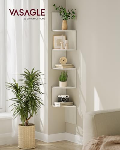 VASAGLE Corner Shelf Wall Mount, 5-Tier Floating Corner Bookshelf