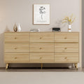 Chrangmay 9 Drawer Dresser,63" Wide Mid Century Modern Chest of Drawers,Wooden Bedroom Drawer Dresser with 9 Storage Drawers for Bedroom, Living Room,with Anti-Tipping Device,Natural
