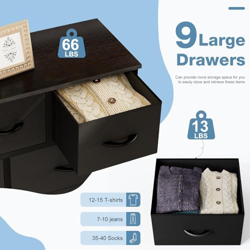 DUMOS Dresser for Bedroom, Storage Organizer with 9 Drawers