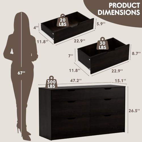 YESHOMY Dresser for Bedroom, 47.2" Modern Wood Chest with 6 Drawers