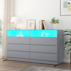 Gyfimoie Grey 6-Drawer Dresser for Bedroom w/Power Outlet and LED Light