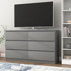 Grey Dresser for Bedroom,48'' Modern 6 Drawer Dresser with Deep Drawer,Storage Wide Chest of Drawers,Wood Bedroom Storage Furniture for Living Room,Closet