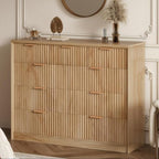 LYNCOHOME Fluted Tall Dresser for Bedroom, 9 Drawer Chest of Drawers, Oak