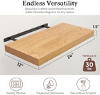 24" Natural Oak Color Floating Shelves 12inch Deep Shelf, Set of 2