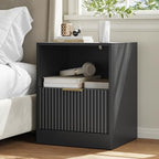 3-Piece 9 Drawer Dresser and 1-Drawer Nightstand Set, Black丨63 Wide Fluted Bedroom Dresser Set Night Stand Set of 2, Modern Wood Chest of Drawers Storage Dressers Set for Bedroom