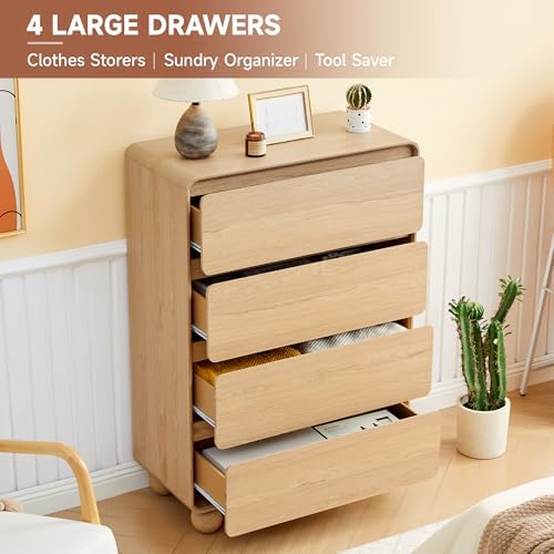 46" Tall Wooden 4 Drawer Dresser for Bedroom,Modern Chest of Drawer,Natural