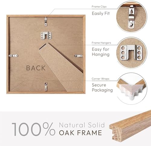 8x8 Picture Frame, Solid Oak Wood 8x8 photo Frame with Mat to 4x4