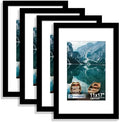Hongkee 11x17 Picture Frame Set of 4, 11 x 17 Black Wood Style(Mat 8x12)