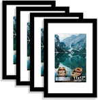 Hongkee 11x17 Picture Frame Set of 4, 11 x 17 Black Wood Style(Mat 8x12)