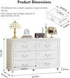 Chrangmay Modern 6 Drawers Dresser Chests for Bedroom,TV Stand,47.2 Wide Chest of Drawers with Handle,Clothes Organizer,Large Storage Cabinet for Living Room,Hallway,with Anti-Tipping Device,Cream
