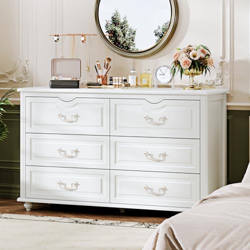 Chrangmay Modern Chest of Drawers with 6 Drawers,Deep Drawers,Clothes Organizer,Large Storage Cabinet for Living Room, Bedroom,Hallway,with Anti-Tipping Device,White