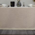 GLORY SEASON Textured Tablecloth Linen-Look Rustic Burlap Style Washable Solid Heavy Weight Lace Trim Rectangle Fabric Table Cloth,Table Cover for Kitchen Dinning Tabletop Decoration55x70 in Beige - size: 70" x 55" (Rectangular)