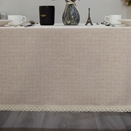 GLORY SEASON Textured Tablecloth Linen-Look Rustic Burlap Style Washable Solid Heavy Weight Lace Trim Rectangle Fabric Table Cloth,Table Cover for Kitchen Dinning Tabletop Decoration55x70 in Beige - size: 70" x 55" (Rectangular)