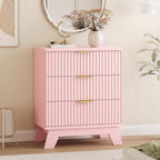 Xixini Fluted Dresser for Bedroom with 3 Drawers, 24" Wide Modern Chest of Drawers with Metal Handle, Wooden Dresser TV Stand, Wood Closet Clothes Storage Organizer for Living Room, Hallway, Pink