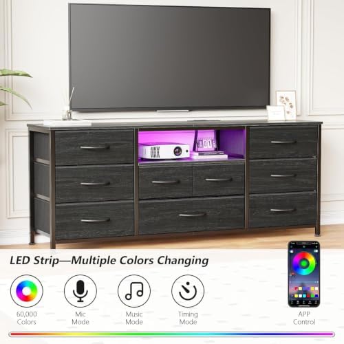 Furnulem 55" Dresser for Bedroom, 9 Drawer Dresser TV Stand for 55"-65" TV
