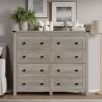 BORNOON Tall 8-Drawer Dresser, Modern Wooden Storage Chest of Drawers, Dresser TV Stand, Wood Drawer Organizer with Metal Handles for Bedroom, Living Room, Hallway