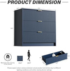 Furniway Navy Blue Dresser for Bedroom, Modern Dresser with 3 Drawers and Smooth Slides, Wide Chest of Drawers with Golden Handles for Bedroom, Living Room, Closet, 15.7" D x 31.5" W x 29.6" H