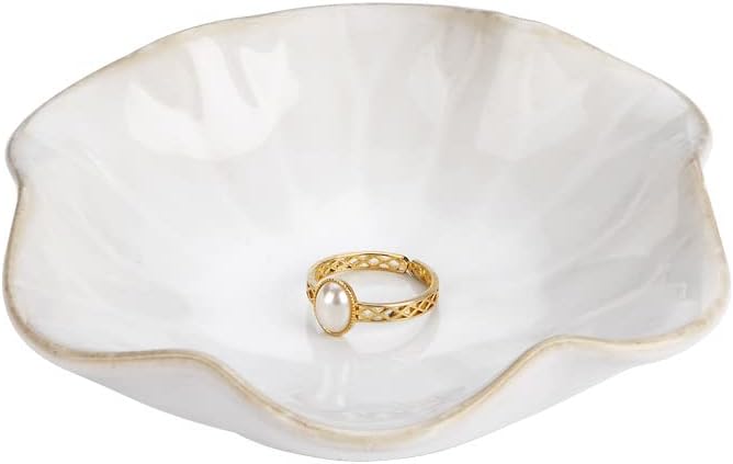 2PCS Lotus Leaf Shape Ring Holder Dish, Small Key Bowl, Ceramic Trinket Tray Jewelry Dish Organizing Necklace Earrings for Mom Friend Sister, All Jewelries Are NOT Included.White+Crystal Green.