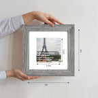 Hongkee 6x6 Picture Frame Set of 4, Made of Glass and Grey Wooden Frame - Display Picture 4x4 with Mat or 6 x 6 Without Mat, 6x6 Photo for Wall or Tabletop