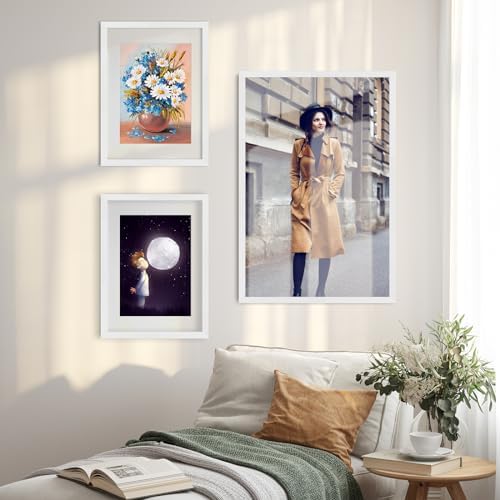 puthiac 16x24 Solid Oak Wood Picture Frames, White, 3 Pack