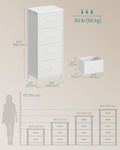 SONGMICS Dresser for Bedroom, Tall Dresser with 4 Fabric Drawers