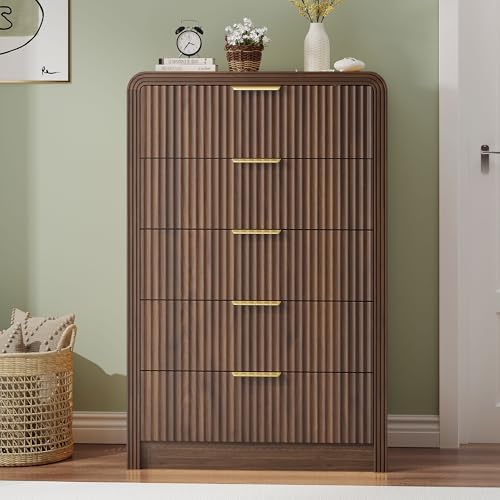 Decofy Fluted 5 Drawers Dresser, 48" Tall Chest of Drawers for Bedroom