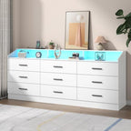 9 Drawers Dresser for Bedroom with Power Outlet,Modern Dresser w/ LED Light