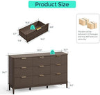 LINSY Fluted 9 Drawer Dresser for Bedroom, 58" Wide Mid-Century Modern Tall Chest of Drawers, Deep Storage Dresser with Curved Corner Design, Large Accent Wood Cabinet for Bedroom, Walnut