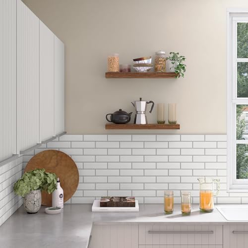 Ballucci Floating Shelf, 2-Pack 24" Rustic Brown Floating Shelves for Wall, Wood Wall Shelf for Home Décor, Floating Shelves for Bathroom, Living Room, Bedroom, 8" Deep Wall Shelves