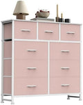 Sweetcrispy 9 Drawer Fabric Dresser Storage Tower Drawer Organizer, Pink