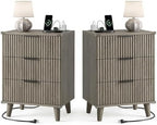 3 Drawers Nightstands Set of 2 w/Charging Station, Modern Fluted Dresser