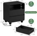 Lulive Night Stand, Bedside End Table with Charging Station, Black