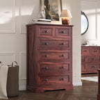 Farmhouse 6 Drawers Dresser Chests for Bedroom,Dark Cherry Red Wood Dresser