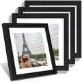 Hongkee 10x10 Picture Frame Set of 4, Made of Glass and Rustic Black Wooden Frame - Display Picture 8x8 with Mat or 10 x 10 Without Mat, 10 by 10 Photo for Wall or Tabletop