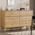 Chrangmay 6 Drawer Dresser,47.24" Wide Mid Century Chest of Drawers,Wooden Bedroom Drawer Dresser with 9 Storage Drawers for Bedroom,Living Room,with Anti-Tipping Device,Oak